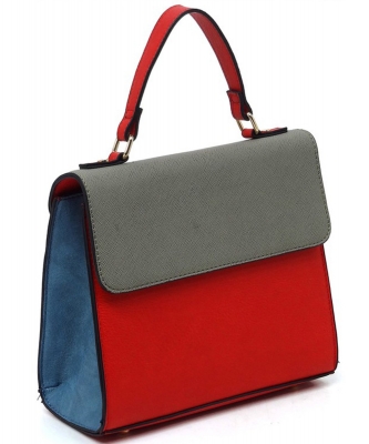 Colorblock Top Handle Satchel AS2770 RED/GRAY